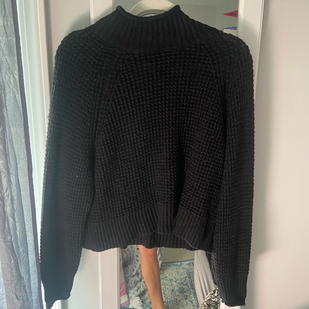 Black waffle knit sweater